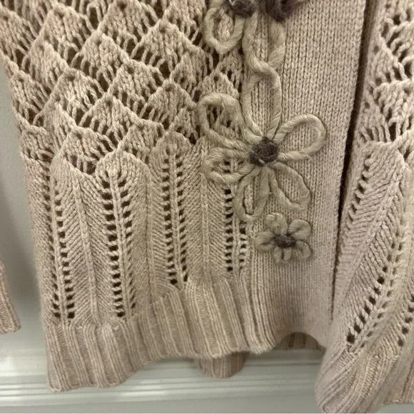 Anthropologie Field Flower Cardigan small tan beige wool cashmere crochet - Picture 7 of 13